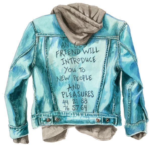 Battle Jacket (Mars Needs Guitars), Fortunate Sons 2, 2024, Ink on Paper, 11 by 11 Inches