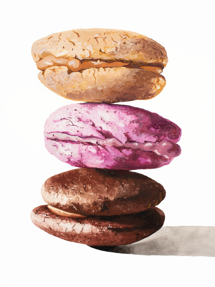 Macarons, 2022, Gouache on Paper, 24 by 18 Inches